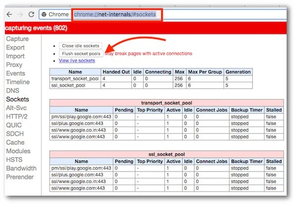 chrome-net-internals-#dns clear